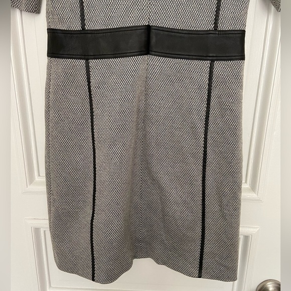 Theory Leather Black White Pattern Knit Calvino Elmore Sheath Dress Office Small - Picture 9 of 13